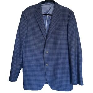 Ibiza Blazer Checkered Plaid Blazer Jacket Sport Coat Classic Fit Blue Gray 44L